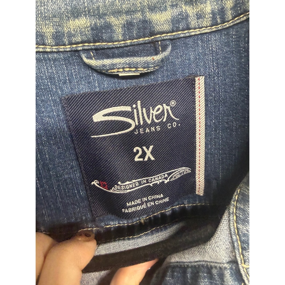 Silver Jeans Co Womens 2X Denim Vest Medium Wash Trucker Sleeveless Jacket Blue - Picture 4 of 6
